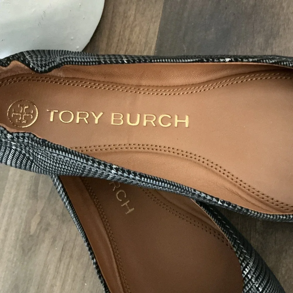 Tory Burch Multi Logo Elastic Prince Of Wales‎ Ballet  7 EUC!